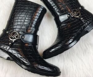 Michael Kors rubber rain boots Harness black croc-embossed